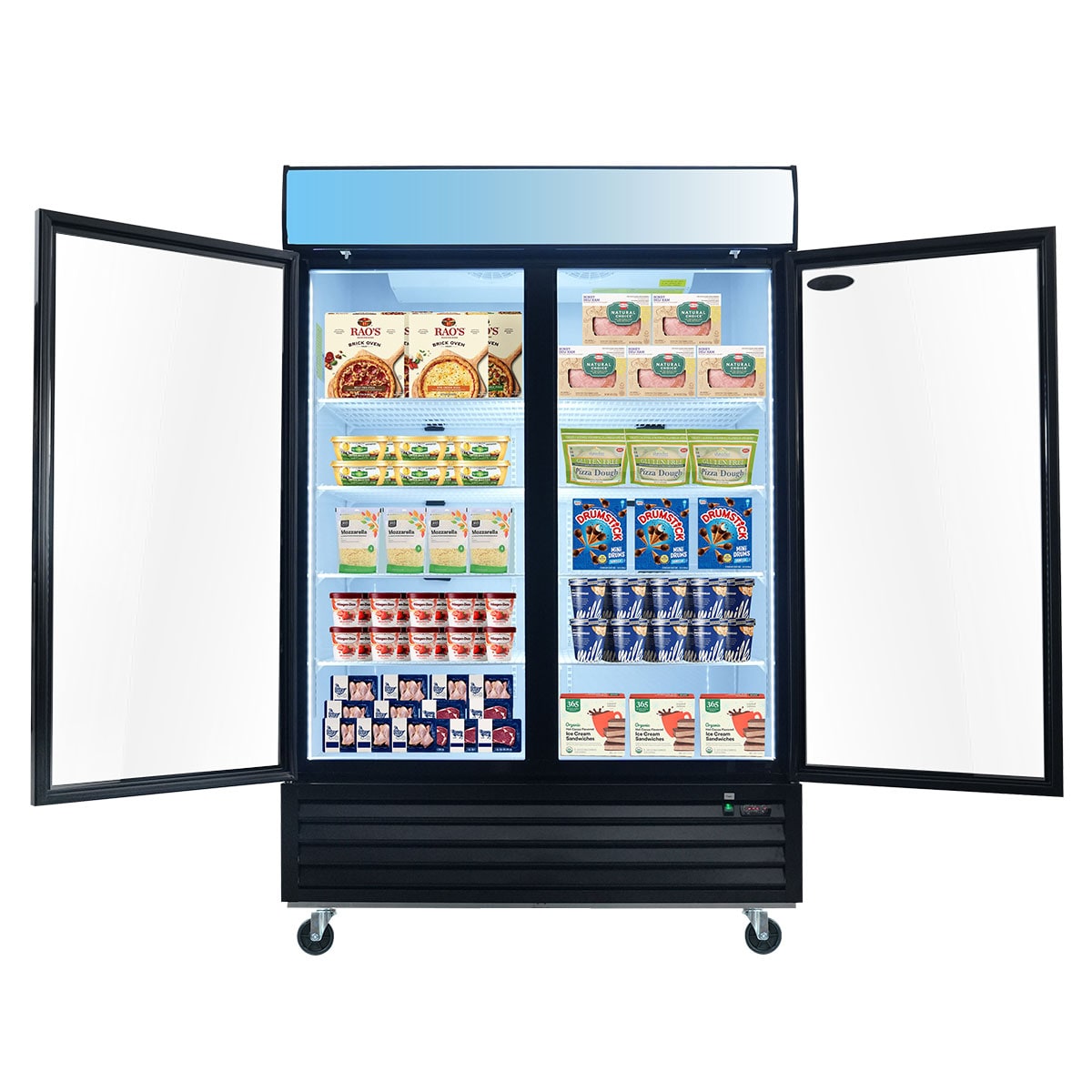 ORIKOOL Glass Door Merchandiser Freezer 44.7 Cu.ft Swing Door Commercial Reach-In Display Freezers With LED Top Panel Upright Freeze Storage_voghion.com